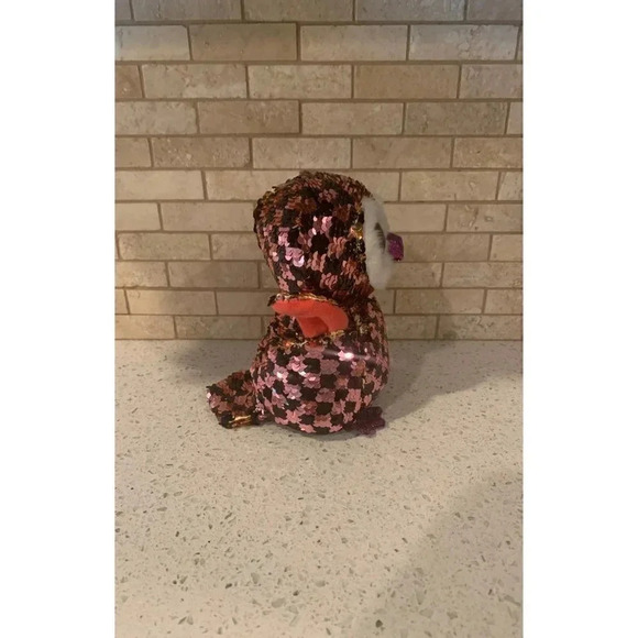 Ty Flippables Sequin Owl Checks Checkered pink and black - B18 - Picture 2 of 6